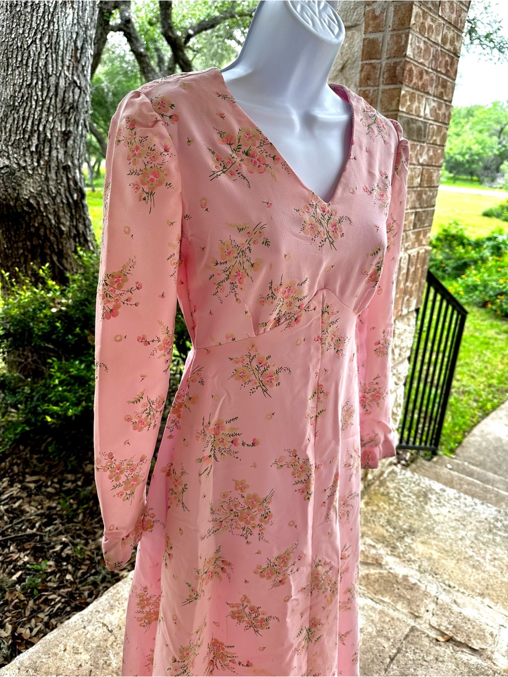 STUNNING Handmade Cottagecore Vintage Pink Floral Long Sleeve Maxi Dress - Picture 3 of 16